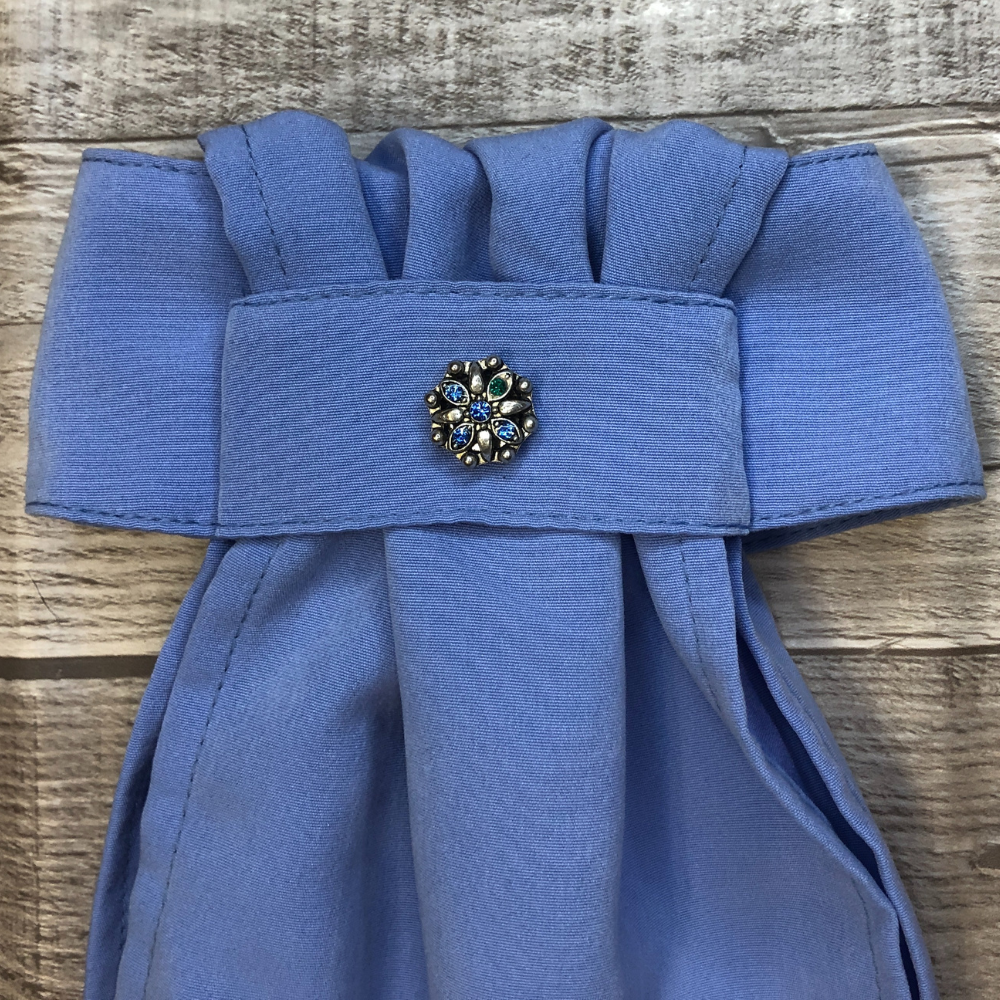 Ruffled Blue Satin Stock Tie with Pin