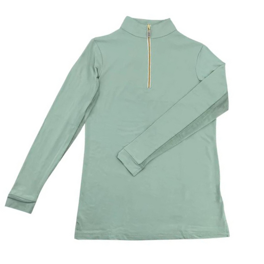 Tailored Sportsman IceFil Zip Shirt, Celadon White with Gold Zip