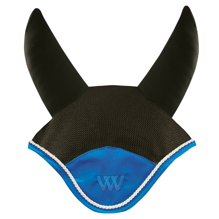 Woof Wear Black &amp; Electric Blue Ergonomic Fly Veil with silver rope edging and electric blue binding.