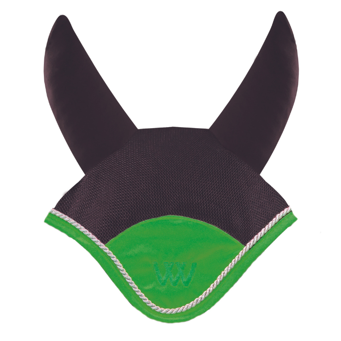 Woof Wear Black & Lime Ergonomic Fly Veil with silver rope edging and lime binding.