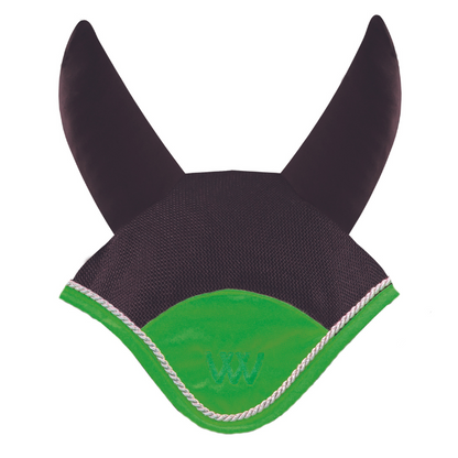 Woof Wear Black &amp; Lime Ergonomic Fly Veil with silver rope edging and lime binding.