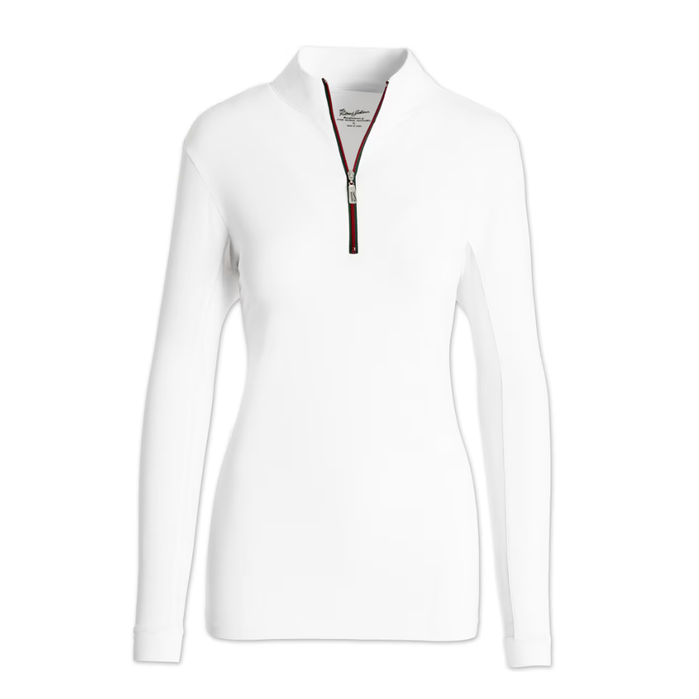 Tailored Sportsman IceFil Zip Shirt, White with Green & Burgundy Zipper