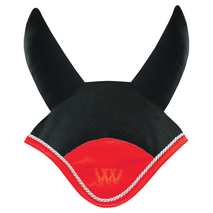 Woof Wear Black & Royal Red Ergonomic Fly Veil with silver rope edging and royal red binding.