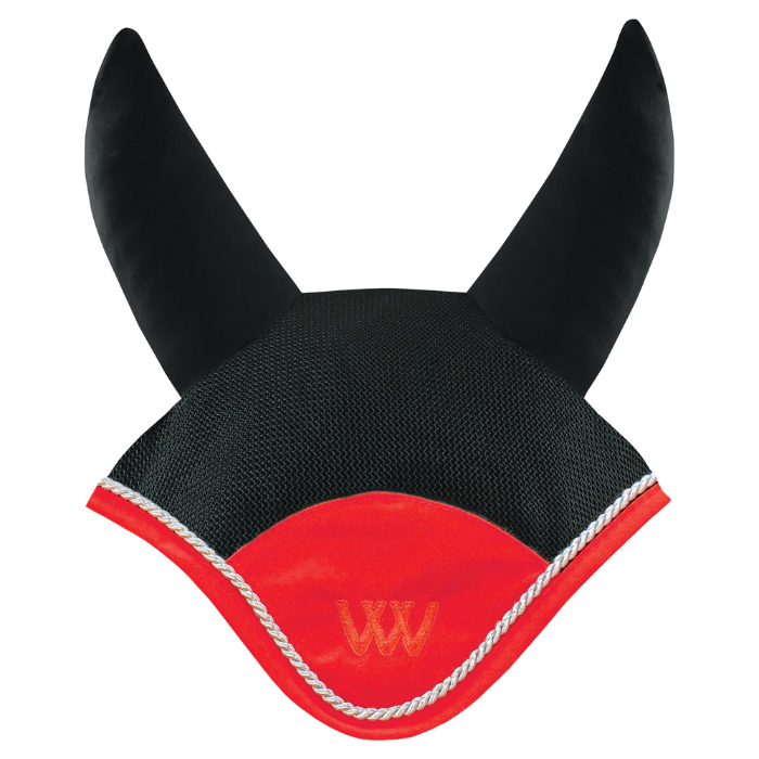 Woof Wear Black &amp; Royal Red Ergonomic Fly Veil with silver rope edging and royal red binding.