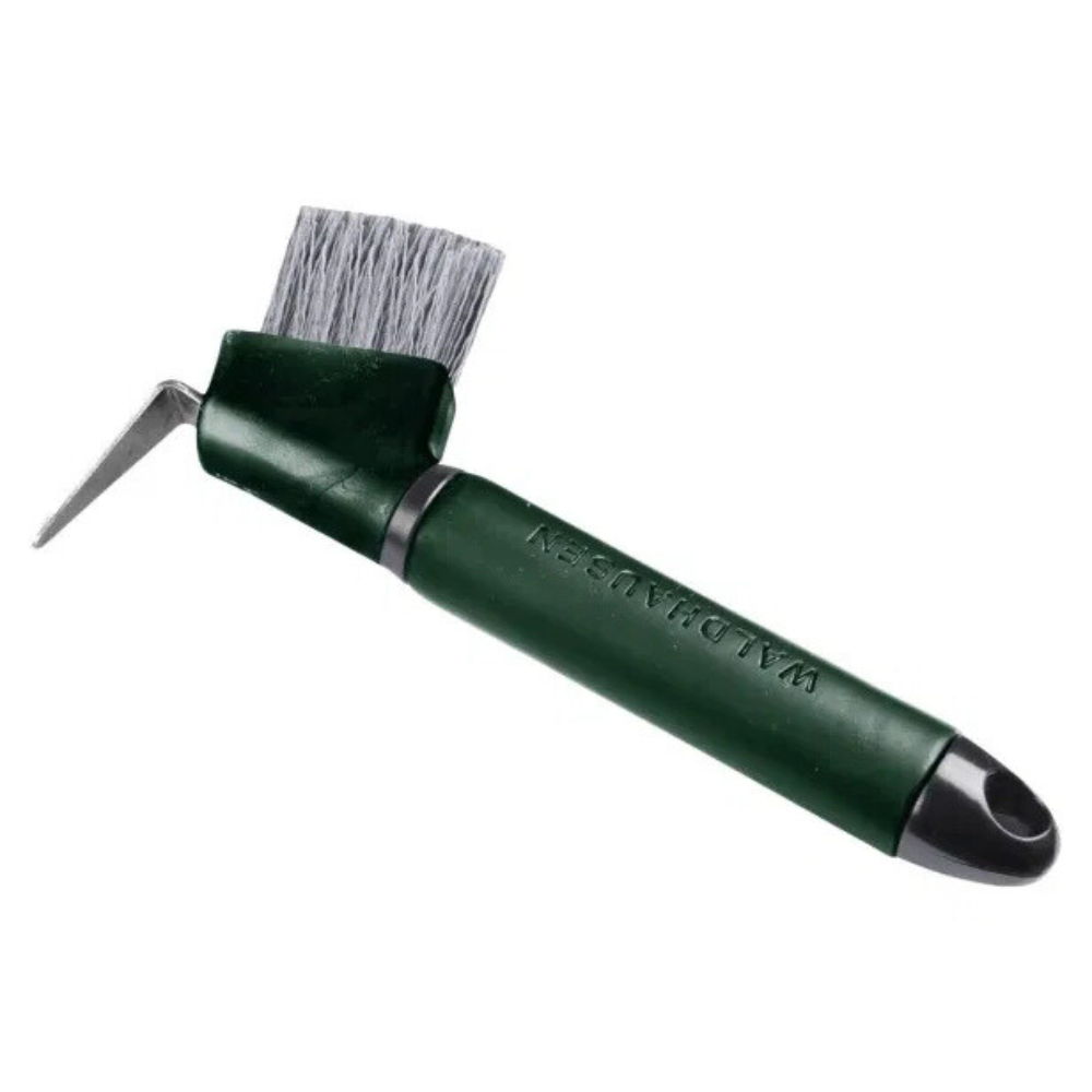 Hoof Pick / Brush Leatherette Handle, Pine Green