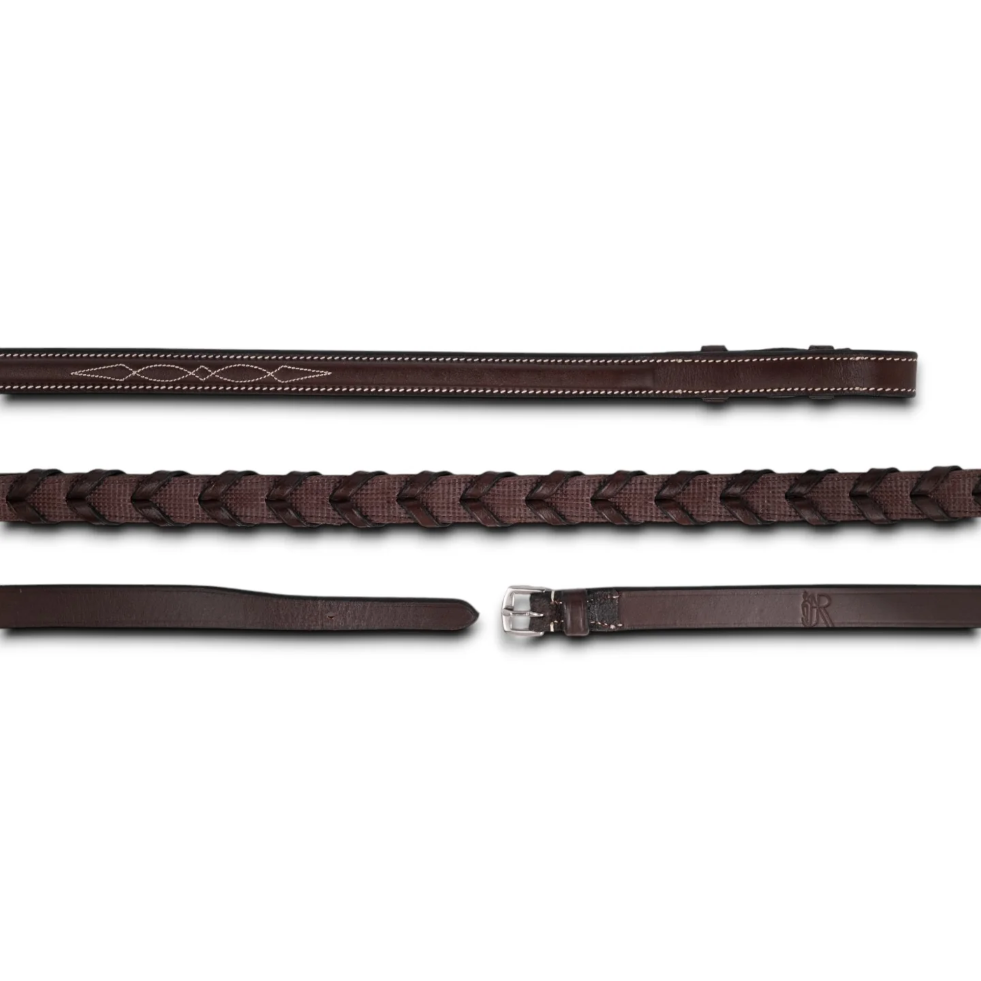 AJR Sport 5/8" Fancy Raised Laced Rubber Lined Leather Rein, Hunter Collection