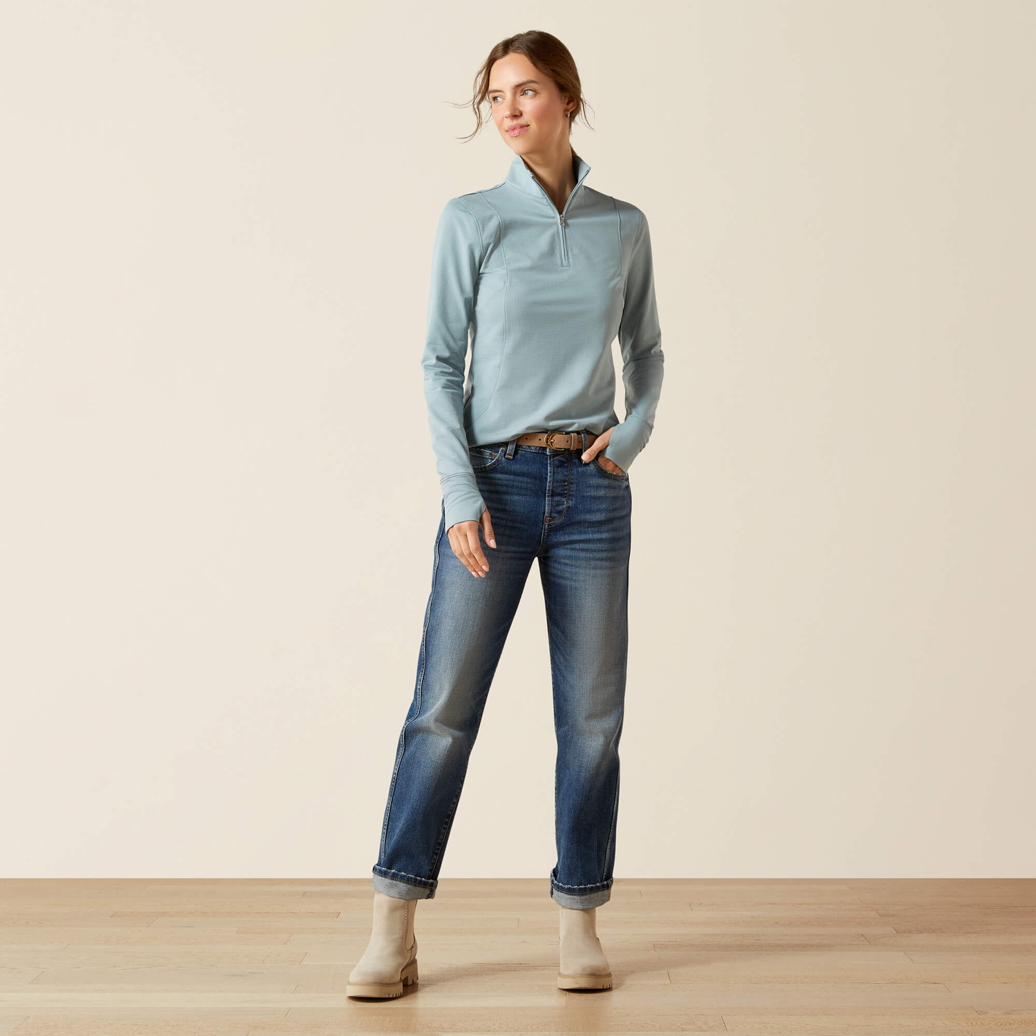 Ariat Gridwork 1/4 Zip Baselayer, Lead