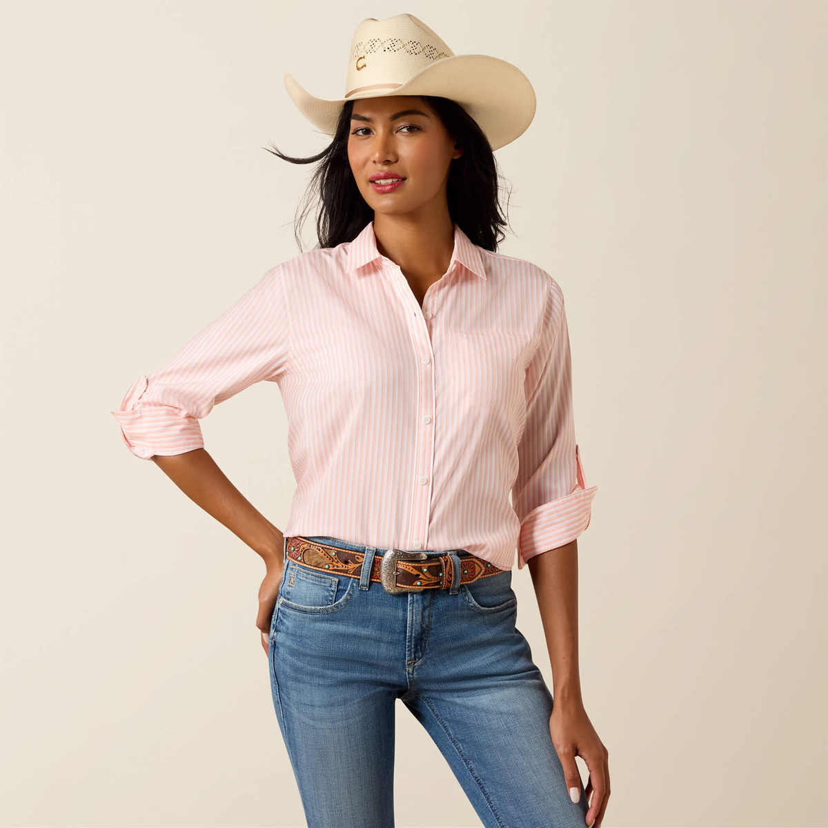 Ariat VentTEK Shirt, Peach Stripe