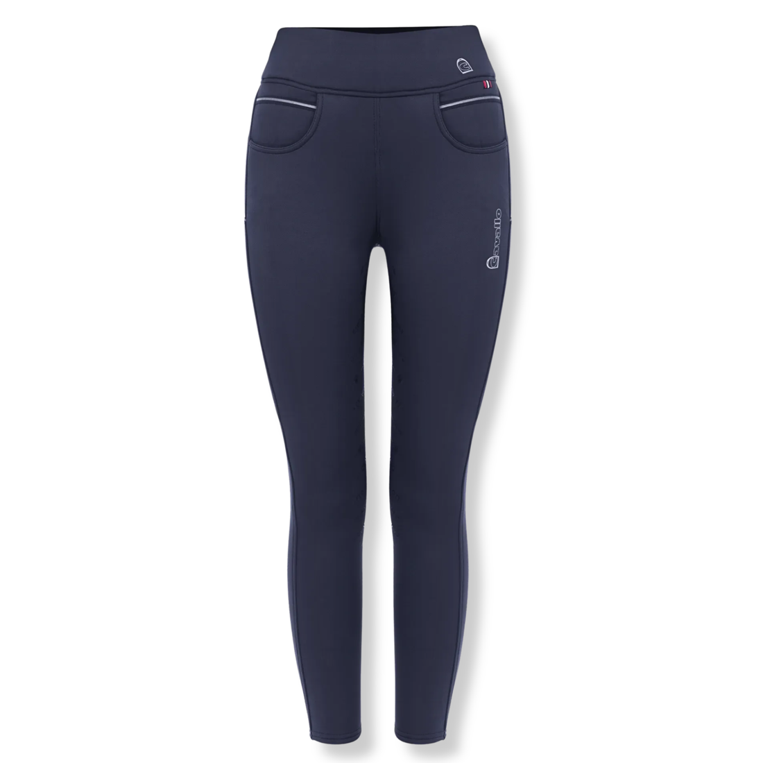Dark navy blue Cavallo Cavalliz Grip Performance riding tights with a high waistband and Cavallo branding on the left thigh. 