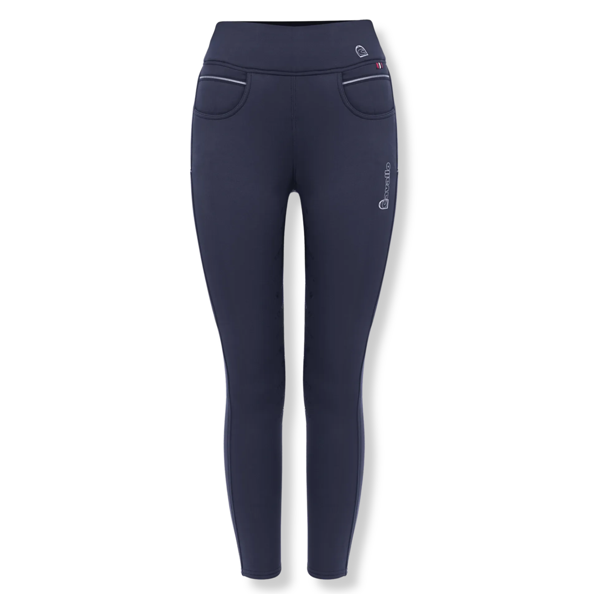 Dark navy blue Cavallo Cavalliz Grip Performance riding tights with a high waistband and Cavallo branding on the left thigh. 