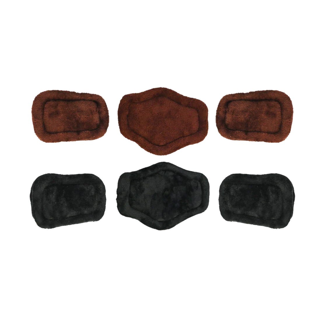 Set of brown and black fleece pads for short comfort girth.