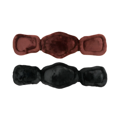 Set of brown and black fleece pads for short comfort girth.