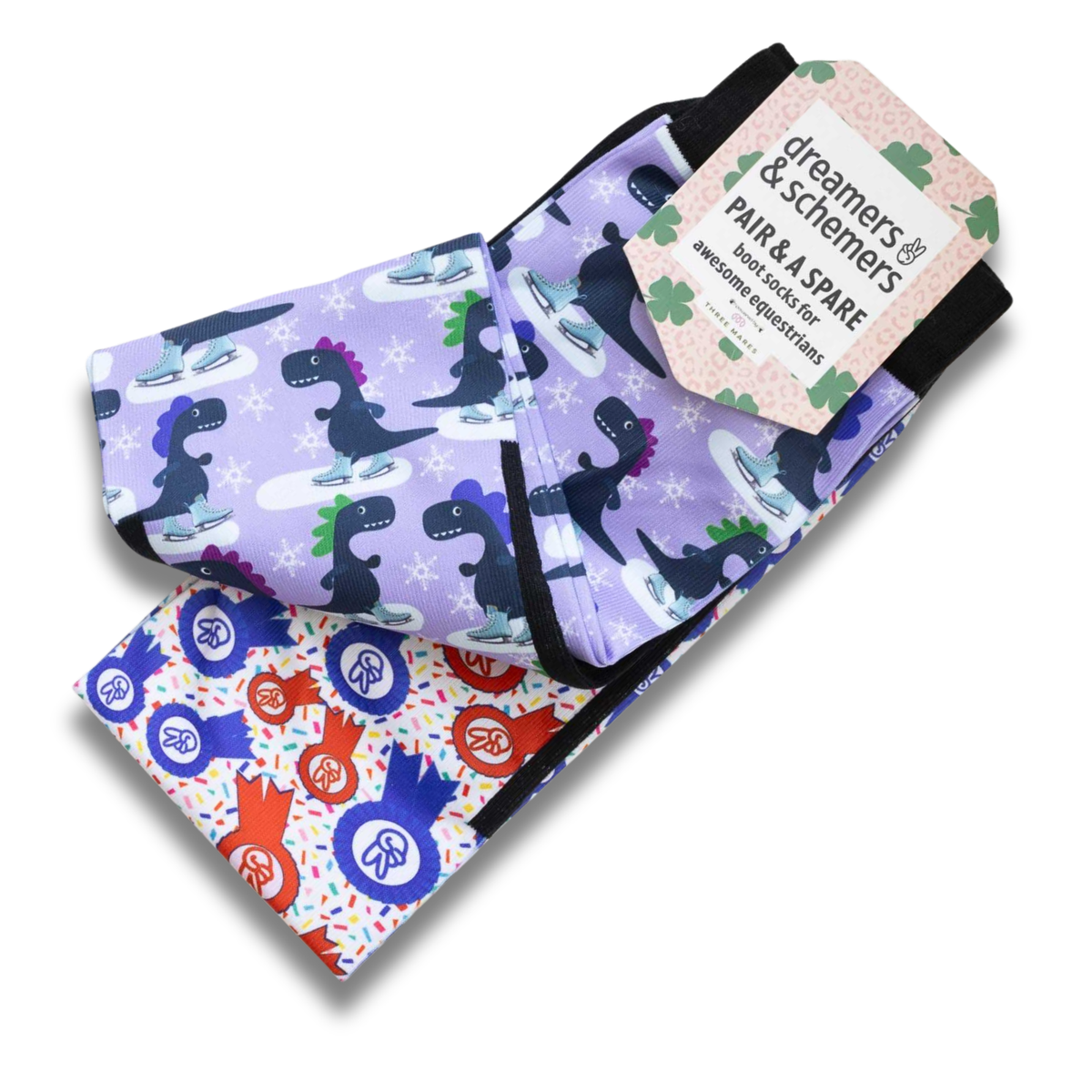 Dreamers &amp; Schemers Dino-Skate Pair &amp; A Spare equestrian boot socks.