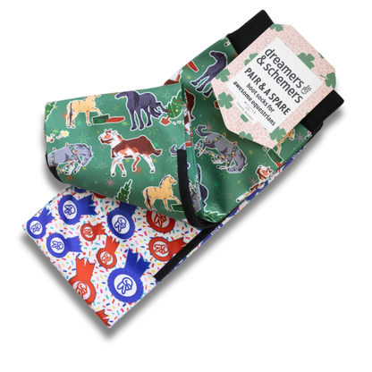 Dreamers &amp; Schemers The Naughty List Pair &amp; A Spare equestrian boot socks with Christmas horses and ribbon patterns
