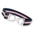 A navy blue and pink striped Ellany Blue Duck Memorial limited edition belt with a silver-tone metal D-ring buckle with "ELLANY" engraving, shown on a clean white background.