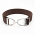 A brown elastic belt with a polished silver-tone metal buckle featuring the brand name &