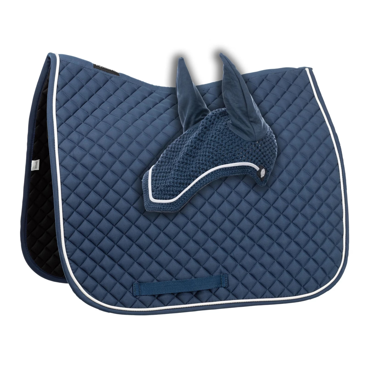 Equinavia Voss Dressage Saddle Pad and Bonnet Set, Bluestone Blue/White
