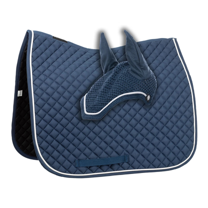 Equinavia Voss Dressage Saddle Pad and Bonnet Set, Bluestone Blue/White