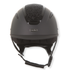 A matte black Evoke Elara classic brim equestrian helmet with a textured glittery black top panel and a visible &