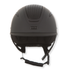 A matte black Evoke Elara classic brim equestrian riding helmet with a textured ventilation top panel and a small silver Evolve logo on the front, shown against a plain white background.