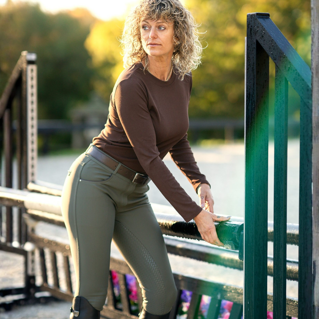 KL Select Gabrielle Knee Patch Breeches,  Olive/Espresso Piping