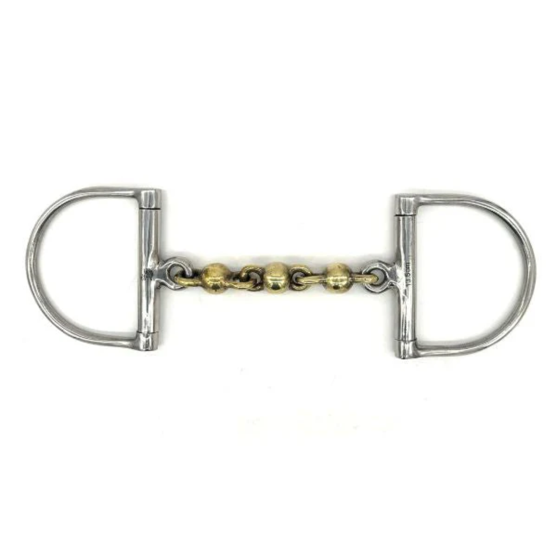 Jake Adams Equestrian Brass Waterford D bit on a white background.