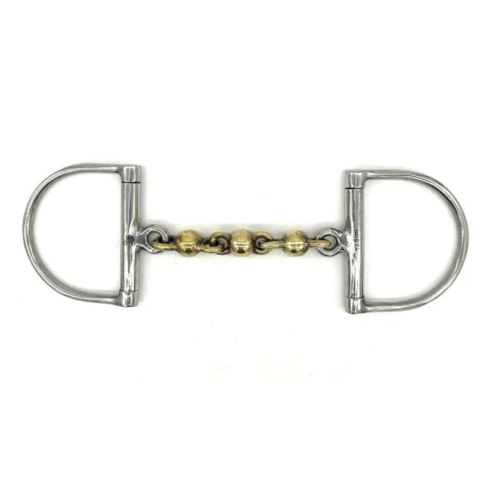 Jake Adams Equestrian Brass Waterford D bit on a white background.