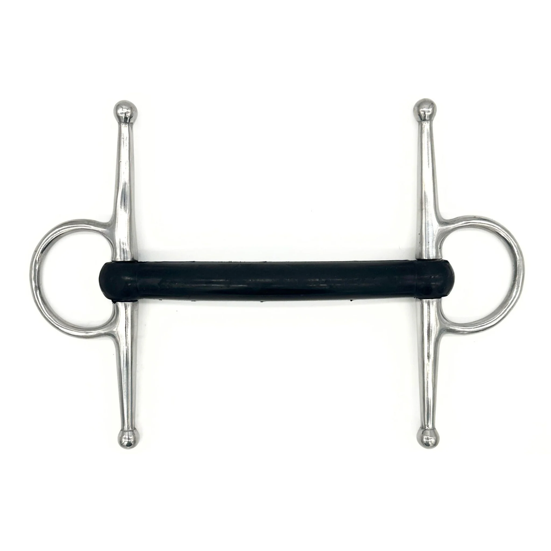 Jake Adams Equestrian Hard Rubber Mullen Full Cheek bit on a white background.