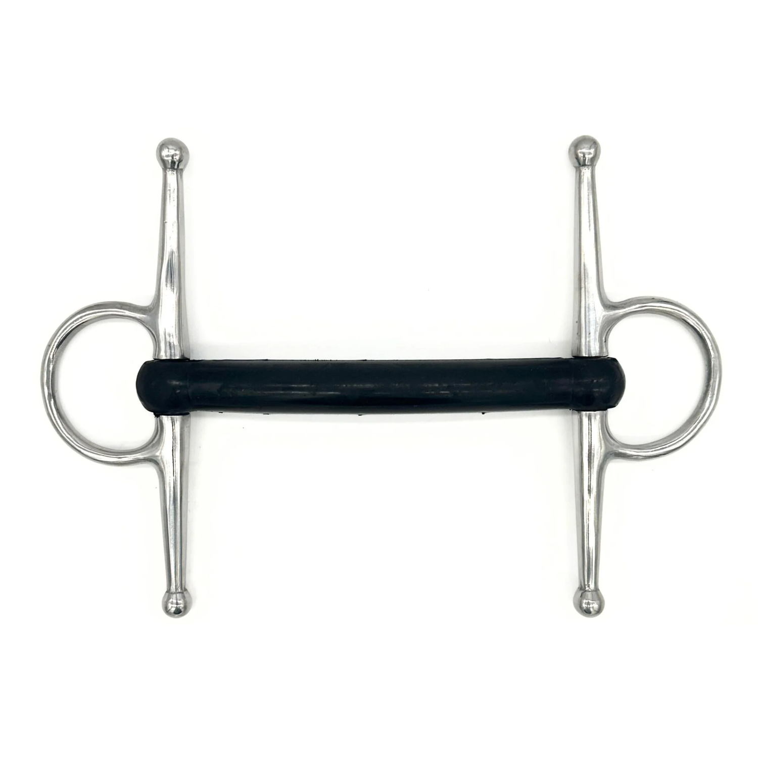 Jake Adams Equestrian Hard Rubber Mullen Full Cheek bit on a white background.