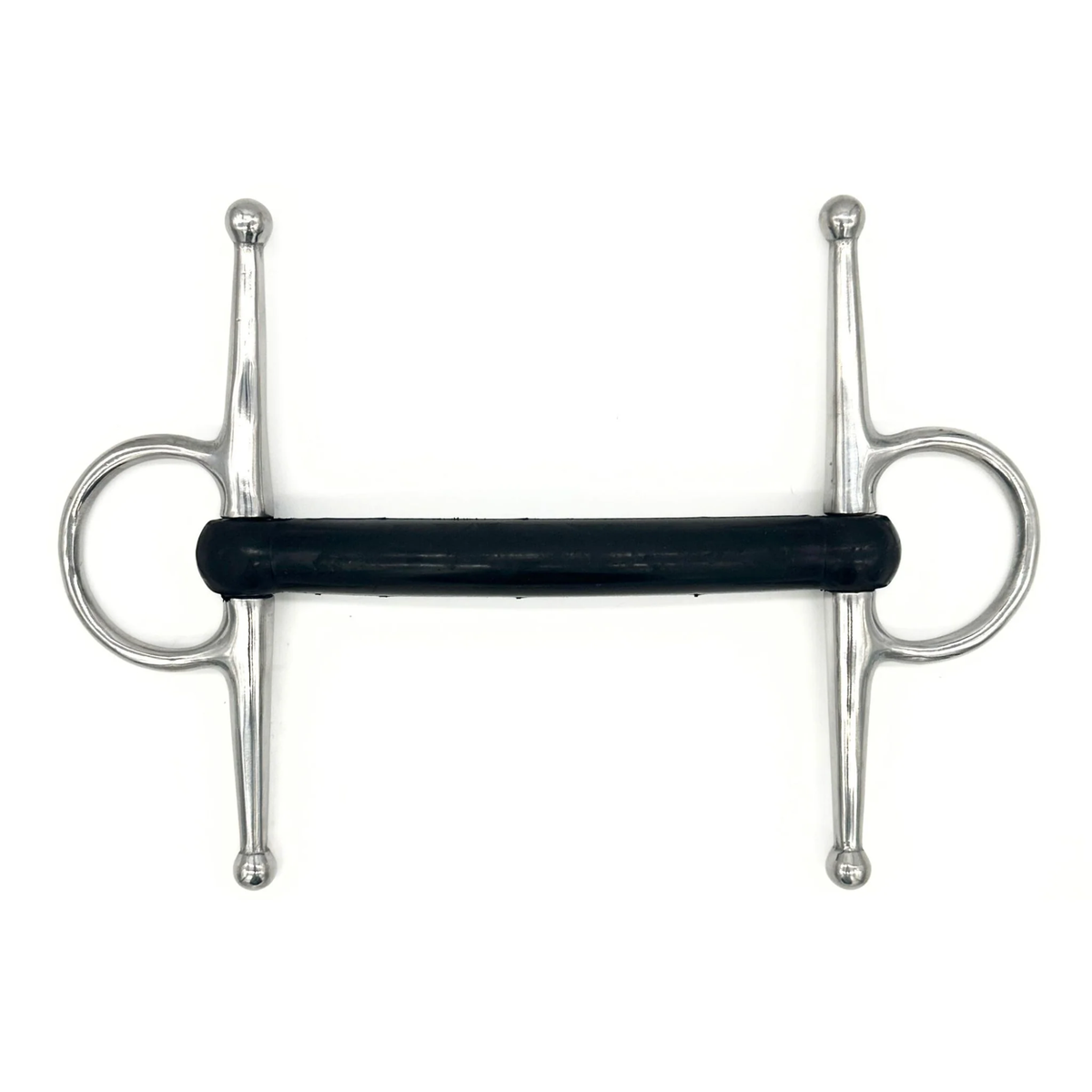 Jake Adams Equestrian Hard Rubber Mullen Full Cheek bit on a white background.
