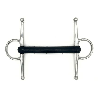 Jake Adams Equestrian Hard Rubber Mullen Full Cheek bit on a white background.