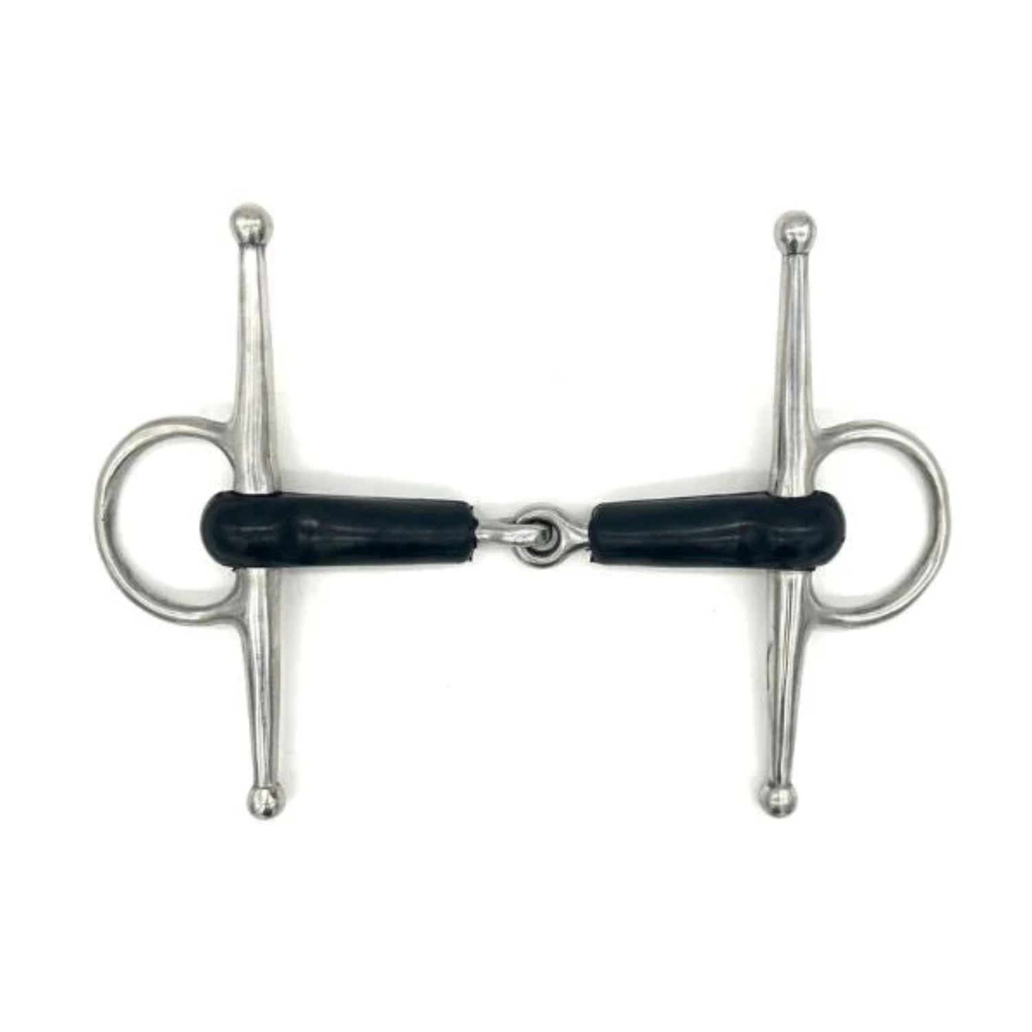 Jake Adams Equestrian Single Joint Rubber Full Cheek bit on a white background.