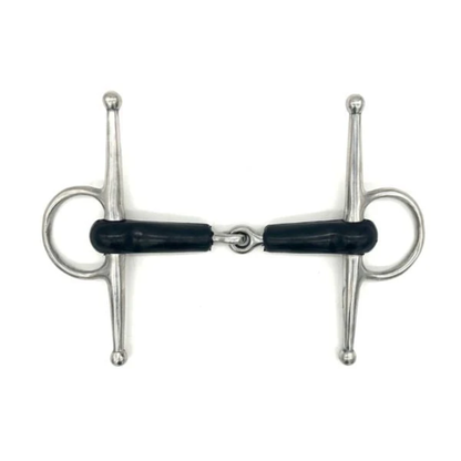 Jake Adams Equestrian Single Joint Rubber Full Cheek bit on a white background.