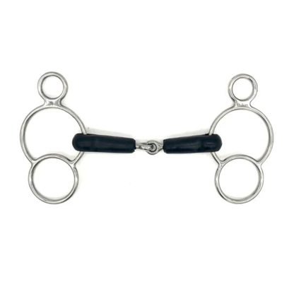 Jake Adams Equestrian Single Joint Rubber Two Ring on a white background.