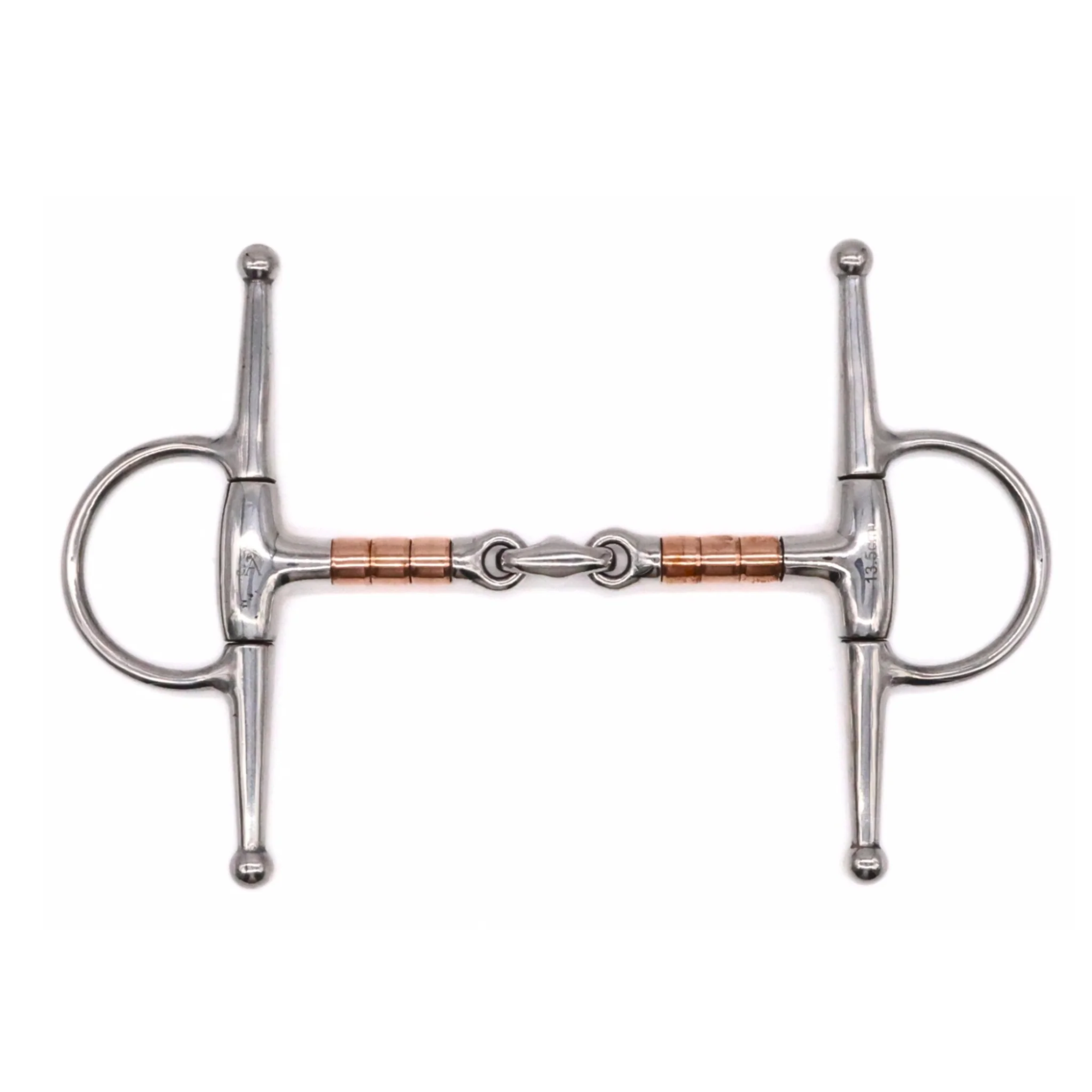 Jake Adams Equestrian Copper Roller Elliptical Full Cheek Bit on a white background.