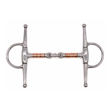 Jake Adams Equestrian Copper Roller Elliptical Full Cheek Bit on a white background.
