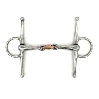Jake Adams Equestrian Double Jointed Copper Elliptical Full Cheek bit on a white background