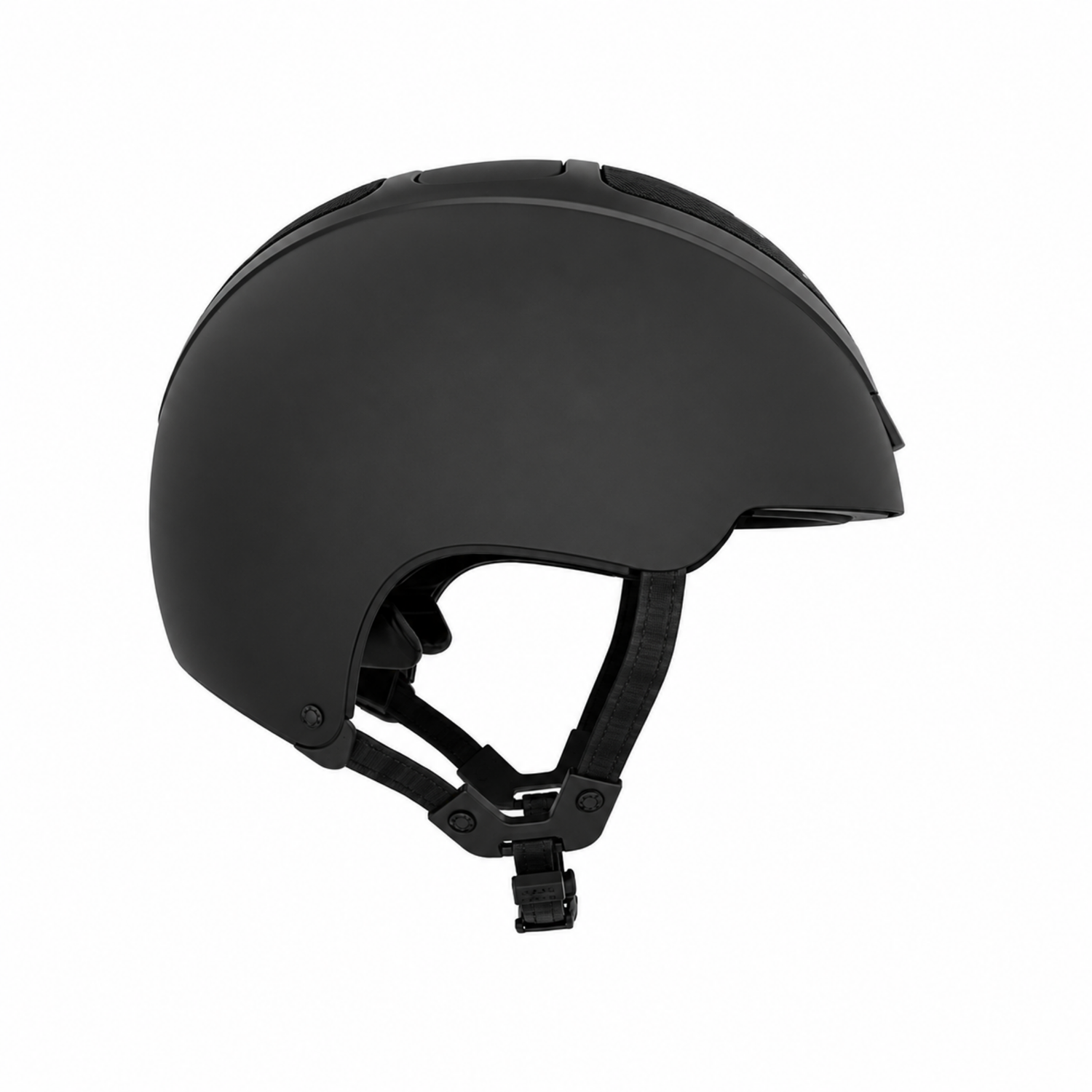 A matte black KASK Dogma cross country riding  helmet shown from a side profile view against a solid white background.