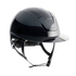 A glossy black KASK Kooki Lady Black Shine equestrian helmet with a matching visor and black chin strap, shown from a three-quarters angle on a white background.