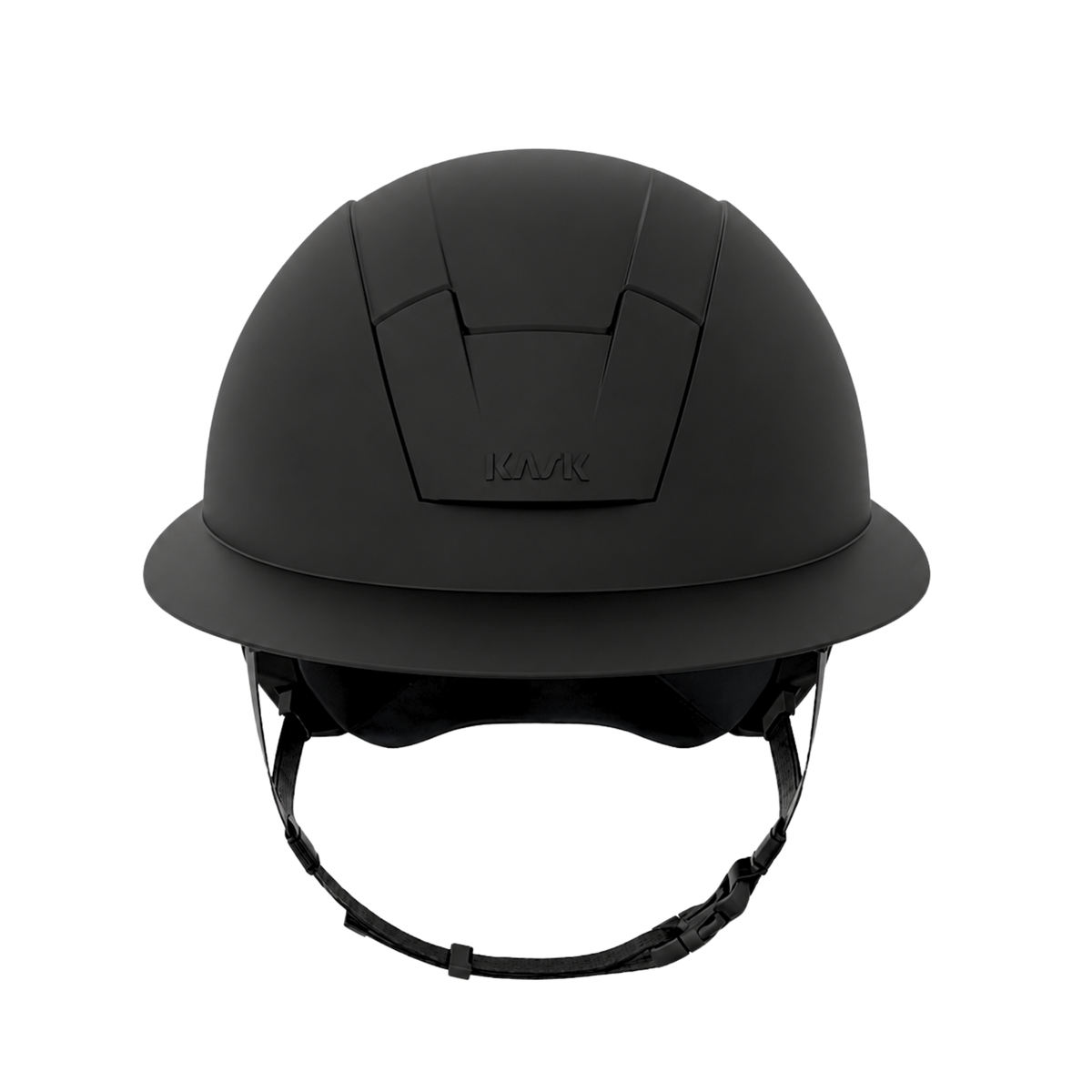 A matte black KASK Kooki Lady Hunter equestrian riding helmet with a visor and chin strap, featuring the embossed brand name &
