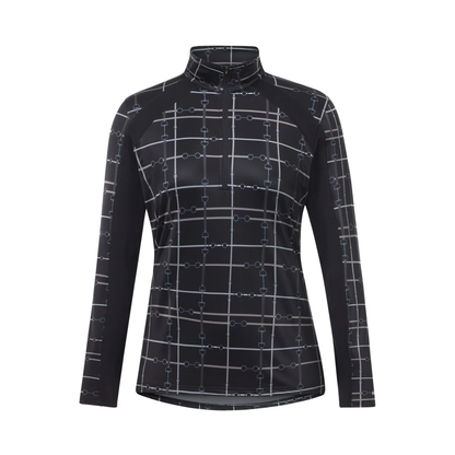Kerrits First Level Quarter Zip Stretch Fleece Tech Top,Black Bridle Plaid