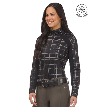 Kerrits First Level Quarter Zip Stretch Fleece Tech Top,Black Bridle Plaid