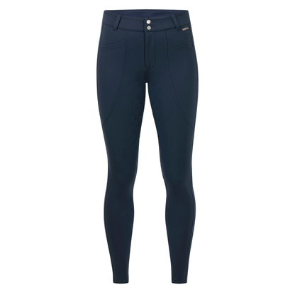 A pair of dark navy blue nighfall Kerrits Fusion II Full Leg Equestrian Clinic Breeches shown on a clean white background. 