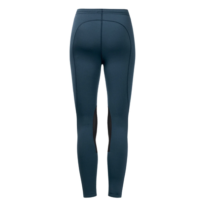 Dark teal blue full-length Kerrits Kids Fleece Lite 2 knee patch riding tights  shown from the back on a plain white background.