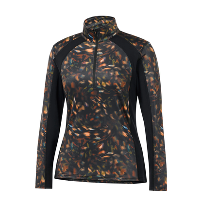 Kerrits Autumn Prism pattern
Traverse quarter zip fleece tech top with an abstract autumn leave pattern, solid black ribbed sides &amp; under sleeves. 