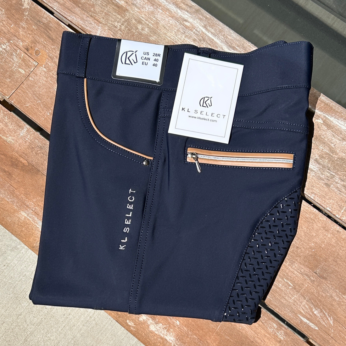 KL Select Gabrielle Full Seat Breeches, Navy/Camel