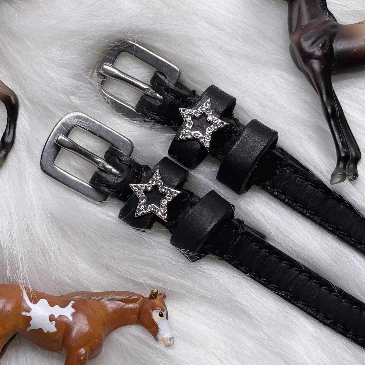 Mane Jane silver bling star charm spur straps.