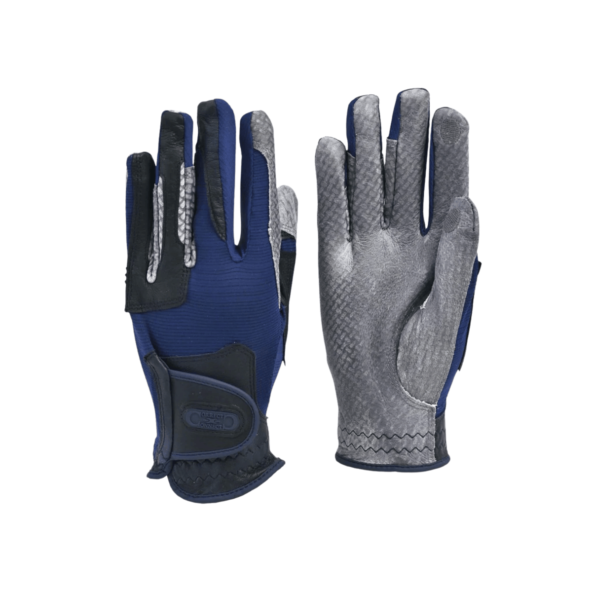 Pair of blue and gray gloves on a white background