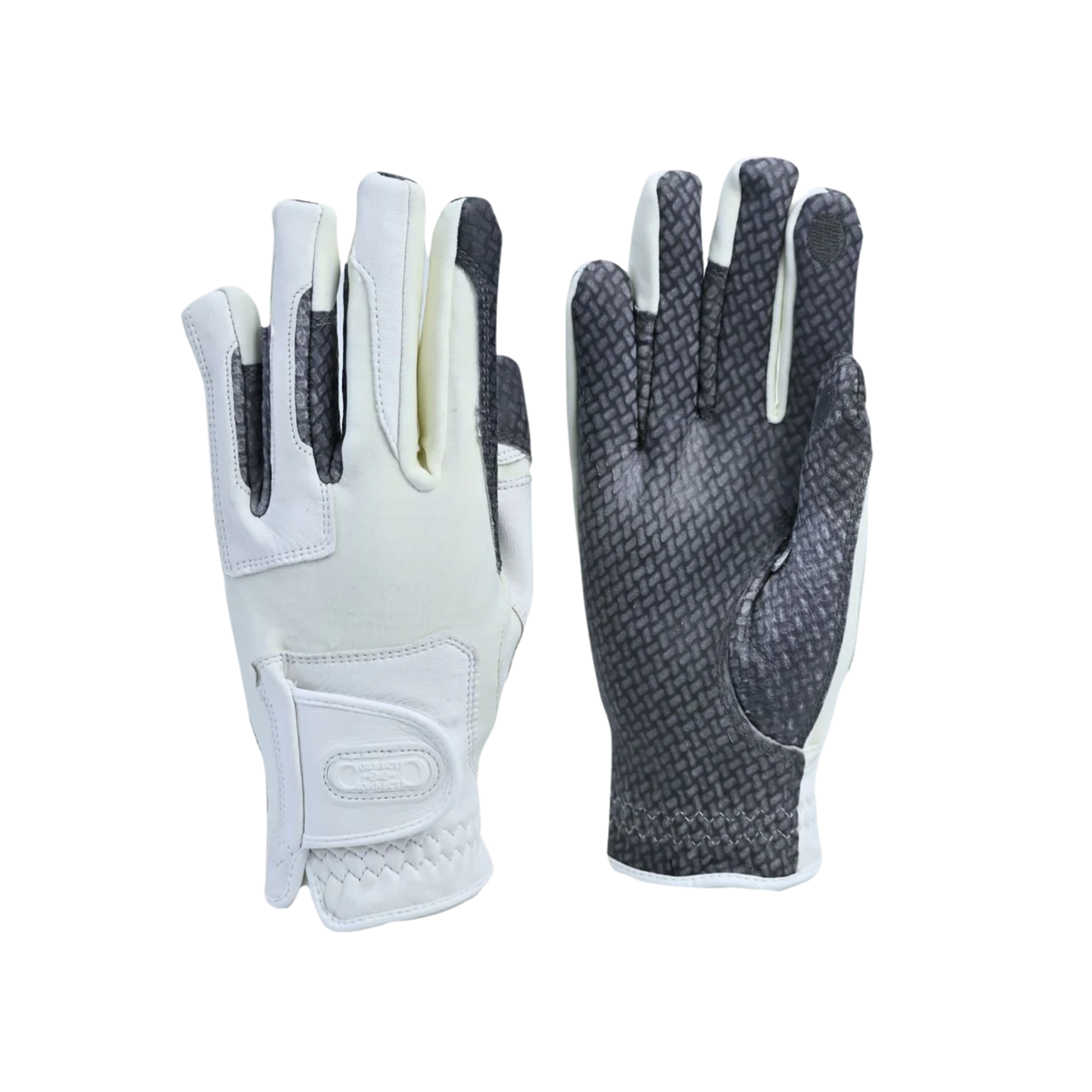 Pair of gray and white gloves on a white background