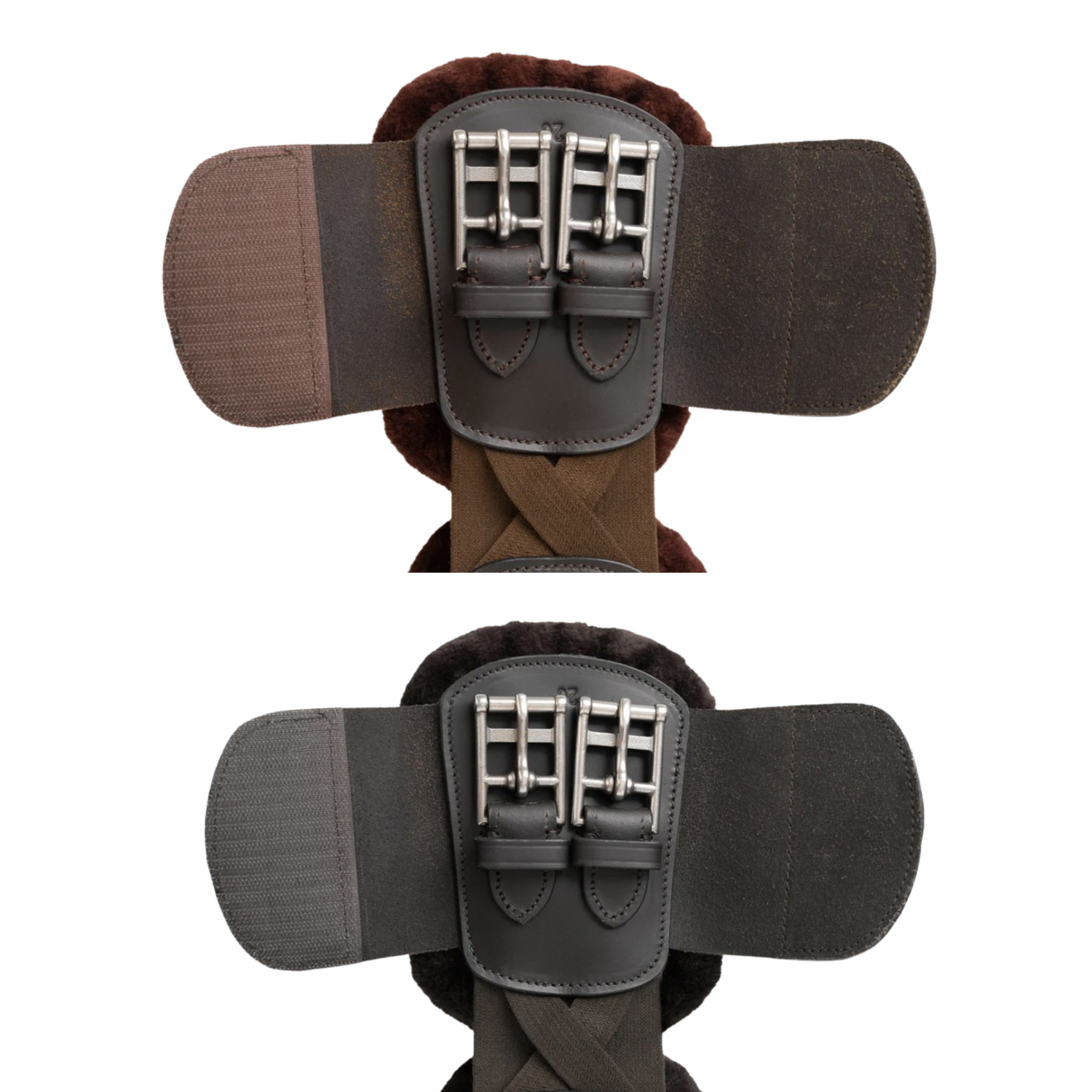 Closeup of the short girth buckles.